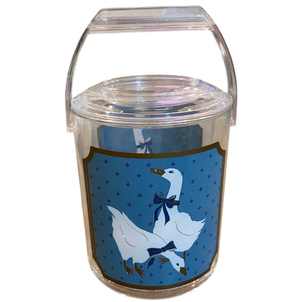 Vintage Culver Acrylic Ice Bucket Goose Blue Bow Mid Century Barware